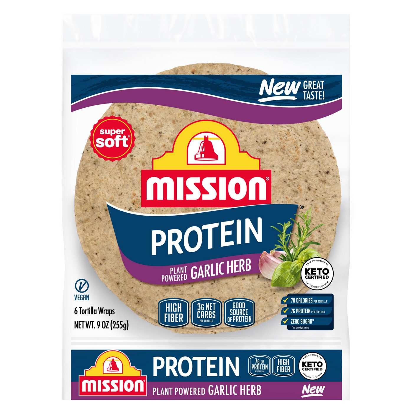 Mission Protein Garlic Herb Tortilla Wraps 6 Count; image 1 of 8