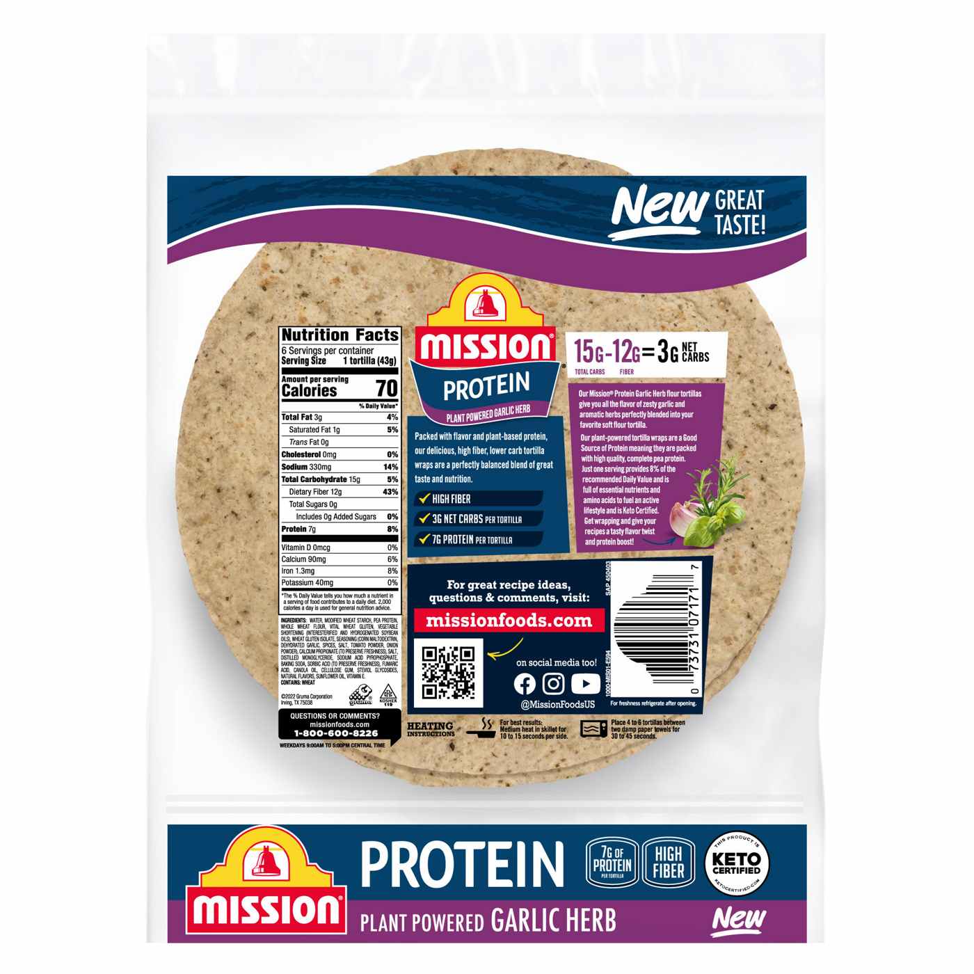 Mission Protein Garlic Herb Tortilla Wraps 6 Count; image 7 of 8