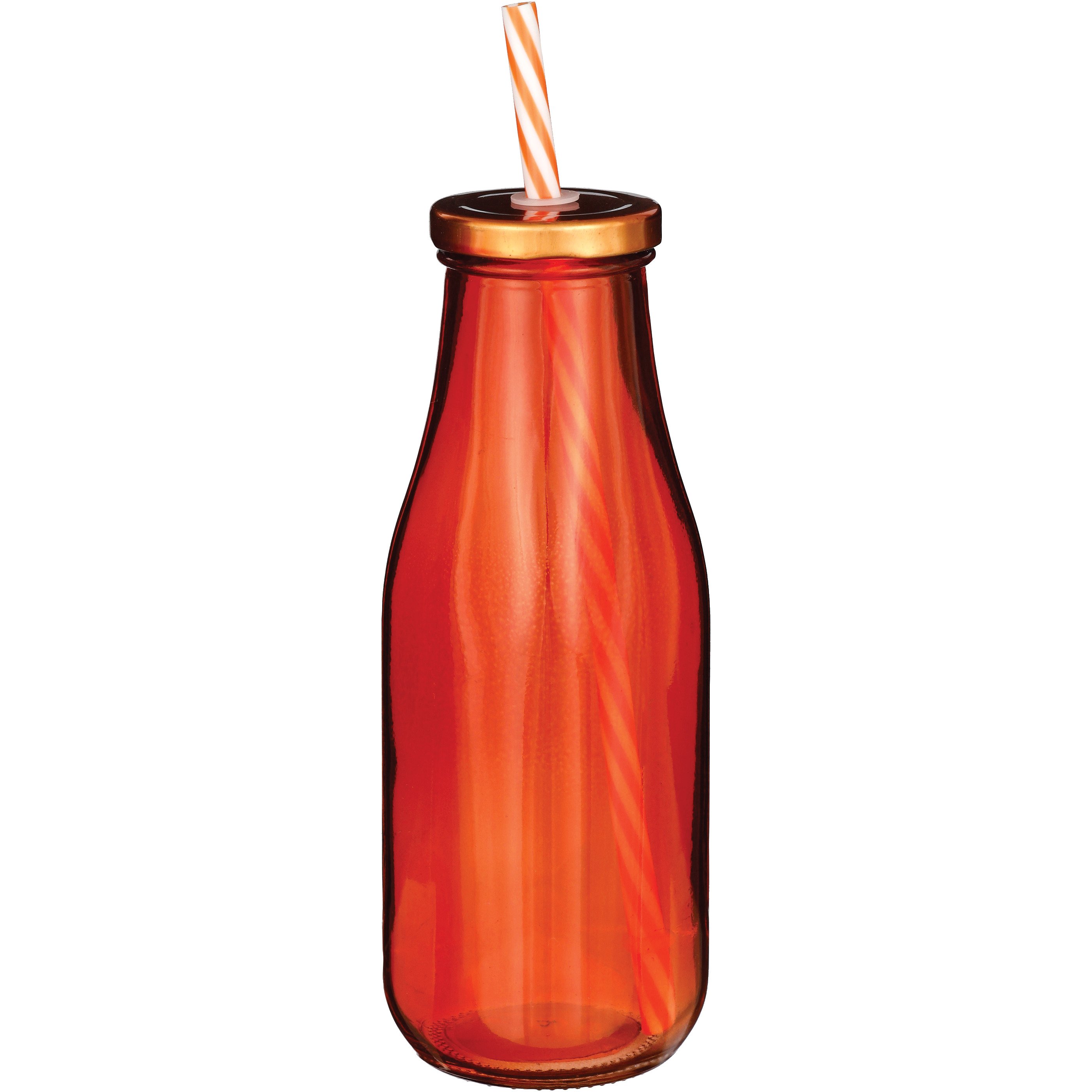 Destination Holiday Summer Milk Bottle Glass with Straw Orange Shop