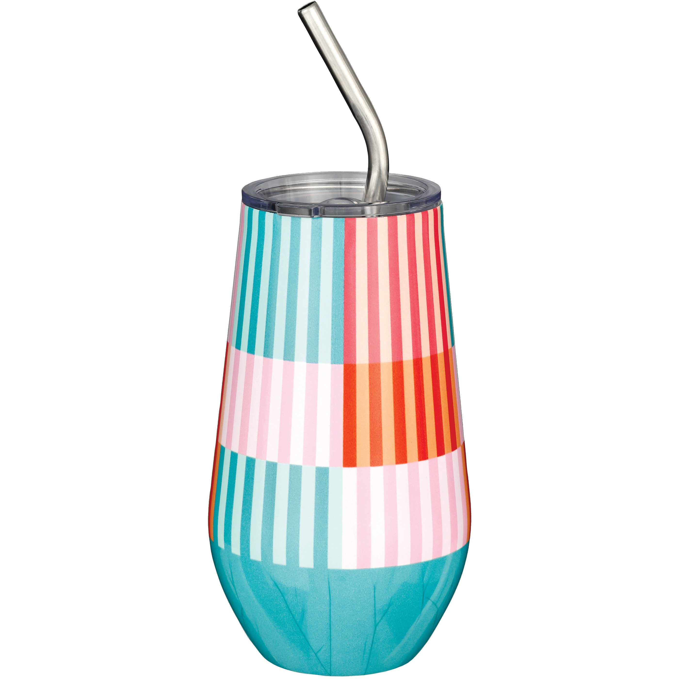 Destination Holiday Cabana Stripes Stainless Steel Stemless Summer Wine
