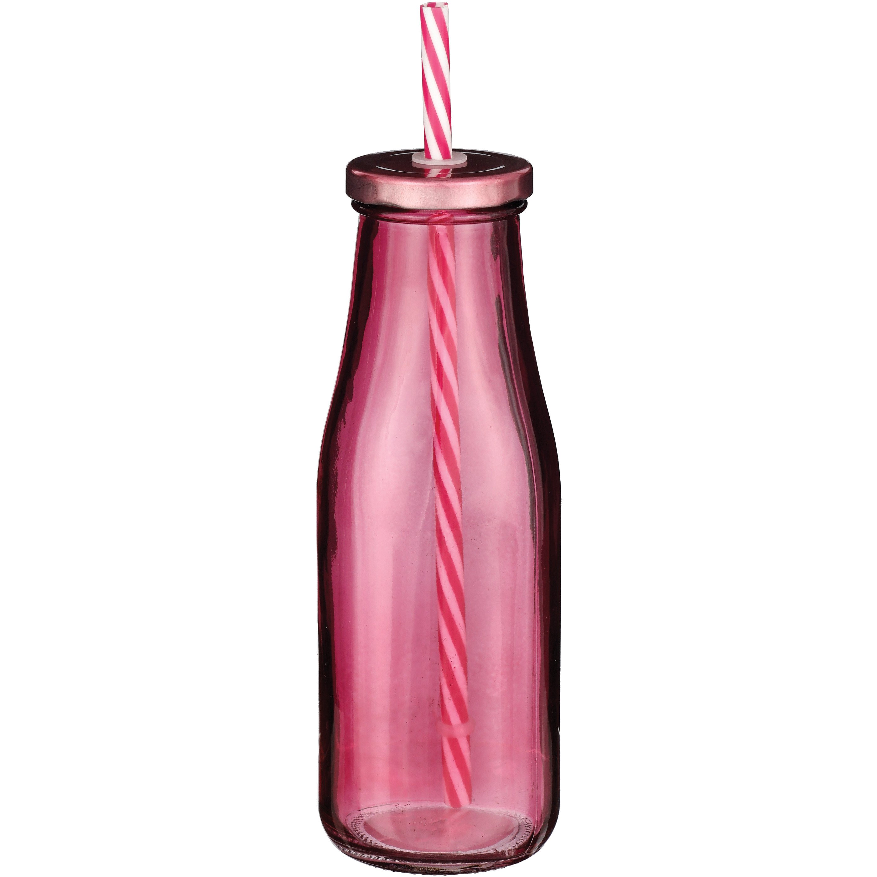 Destination Holiday Summer Milk Bottle Glass with Straw Pink Shop