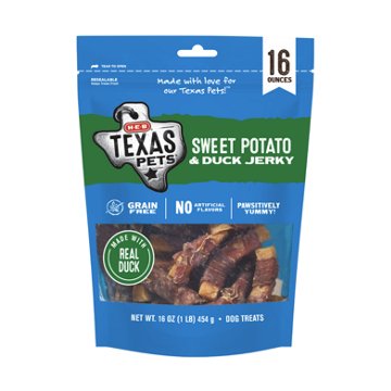 H-E-B Texas Pets Dog Treats - Sweet Potato & Duck Jerky, 16 oz