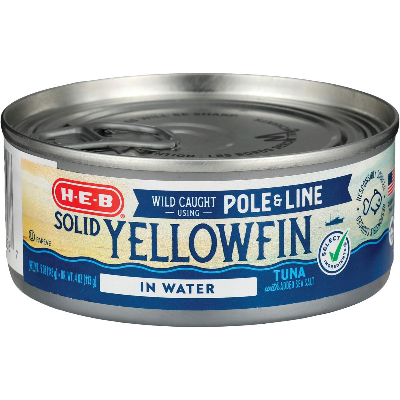 H-E-B Pole & Line Solid Yellowfin Tuna in Water; image 1 of 2