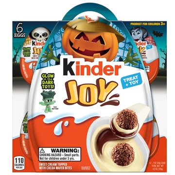 Kinder Joy Chocolate Egg + Glow in the Dark Halloween Toy, 6 pk