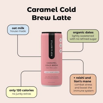 Pop & Bottle +Lion's Mane & Reishi Caramel Cold Brew Oat Milk Latte