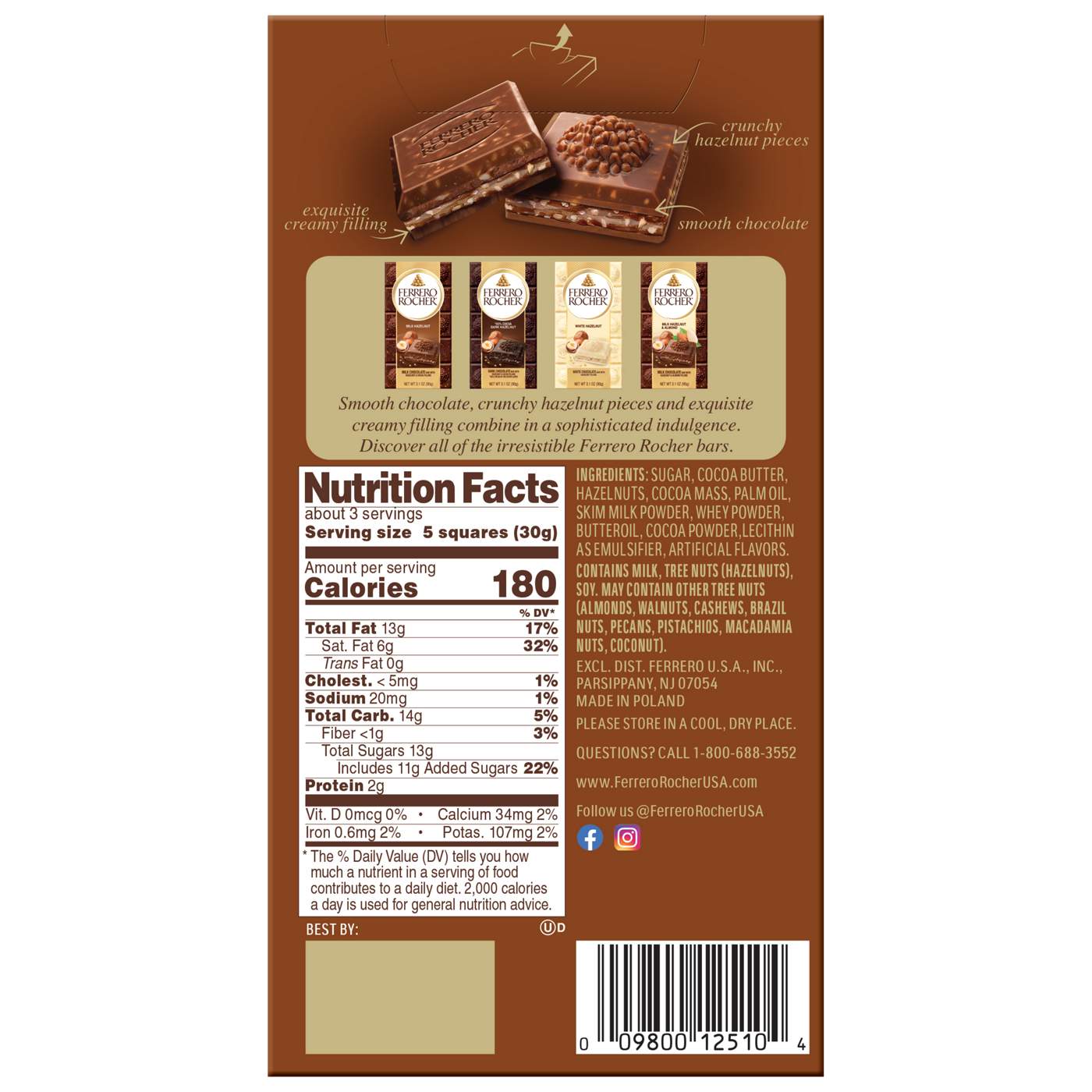 Ferrero Rocher Milk Hazelnut Chocolate Bar; image 3 of 4