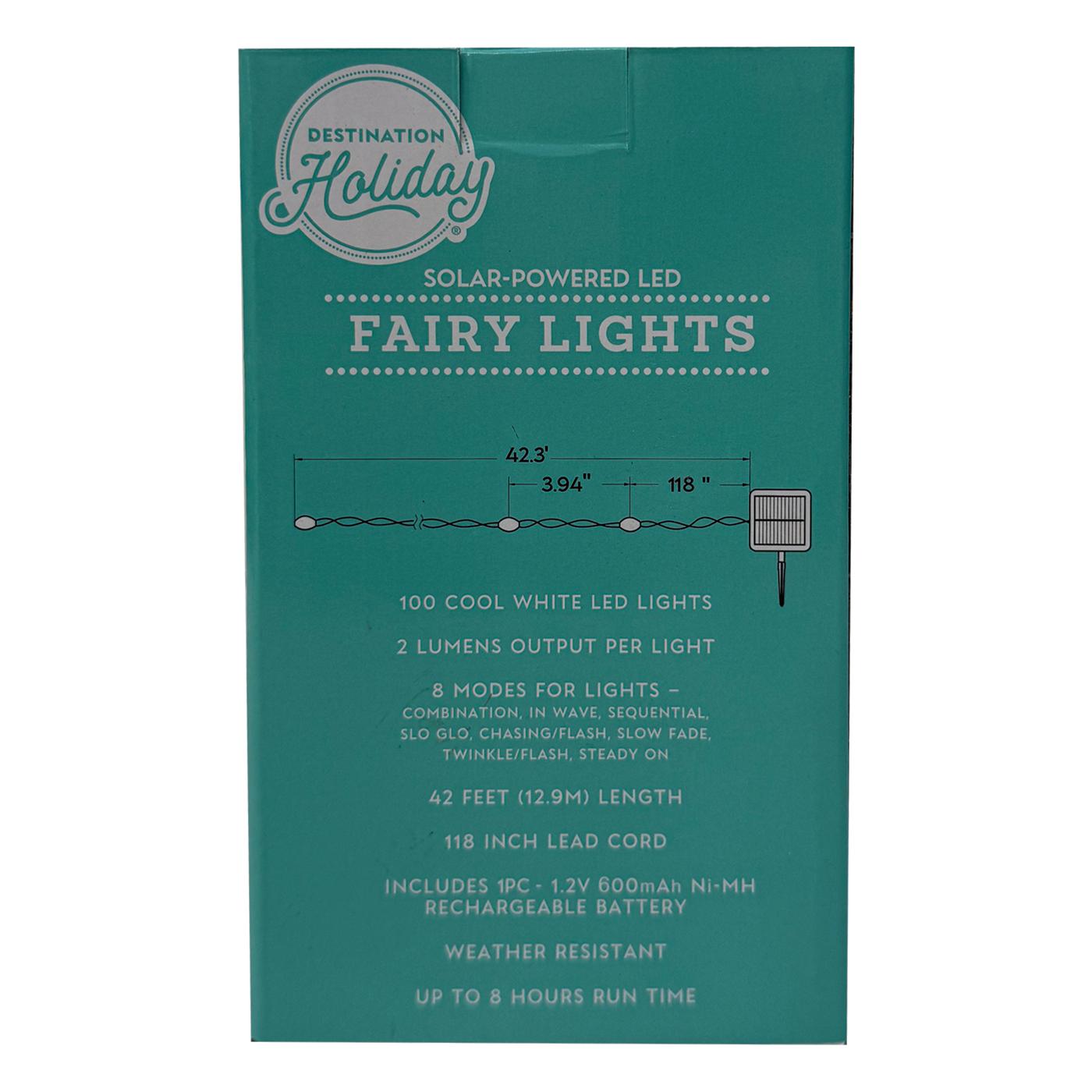 Destination Holiday Solar-Powered LED Fairy String Lights - White; image 4 of 4