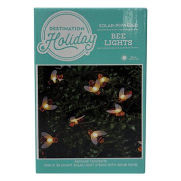 Destination Holiday Solar-Powered Bee Shape LED String Lights, 30 ct