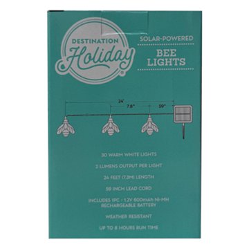 Destination Holiday Solar-Powered Bee Shape LED String Lights, 30 ct