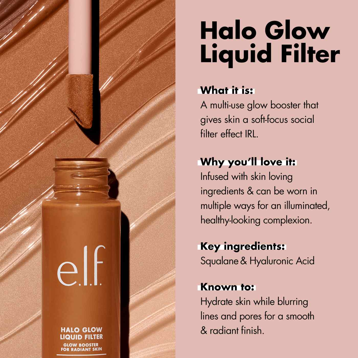 e.l.f. Halo Glow Liquid Filter, 5 Medium/Tan, 1.06 fl oz 