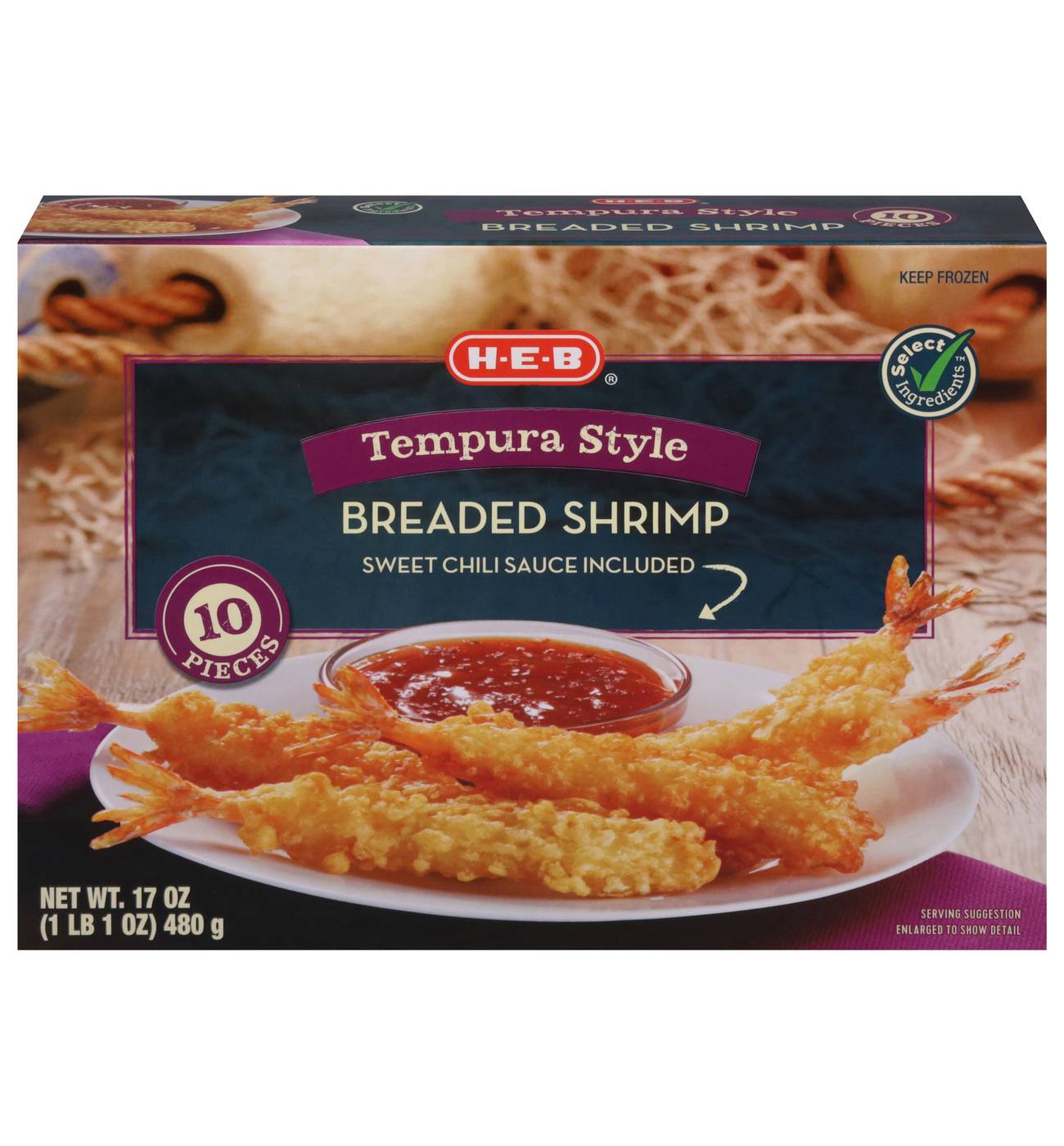 H-E-B Frozen Tempura-Style Breaded Shrimp with Sweet Chili Sauce; image 1 of 2