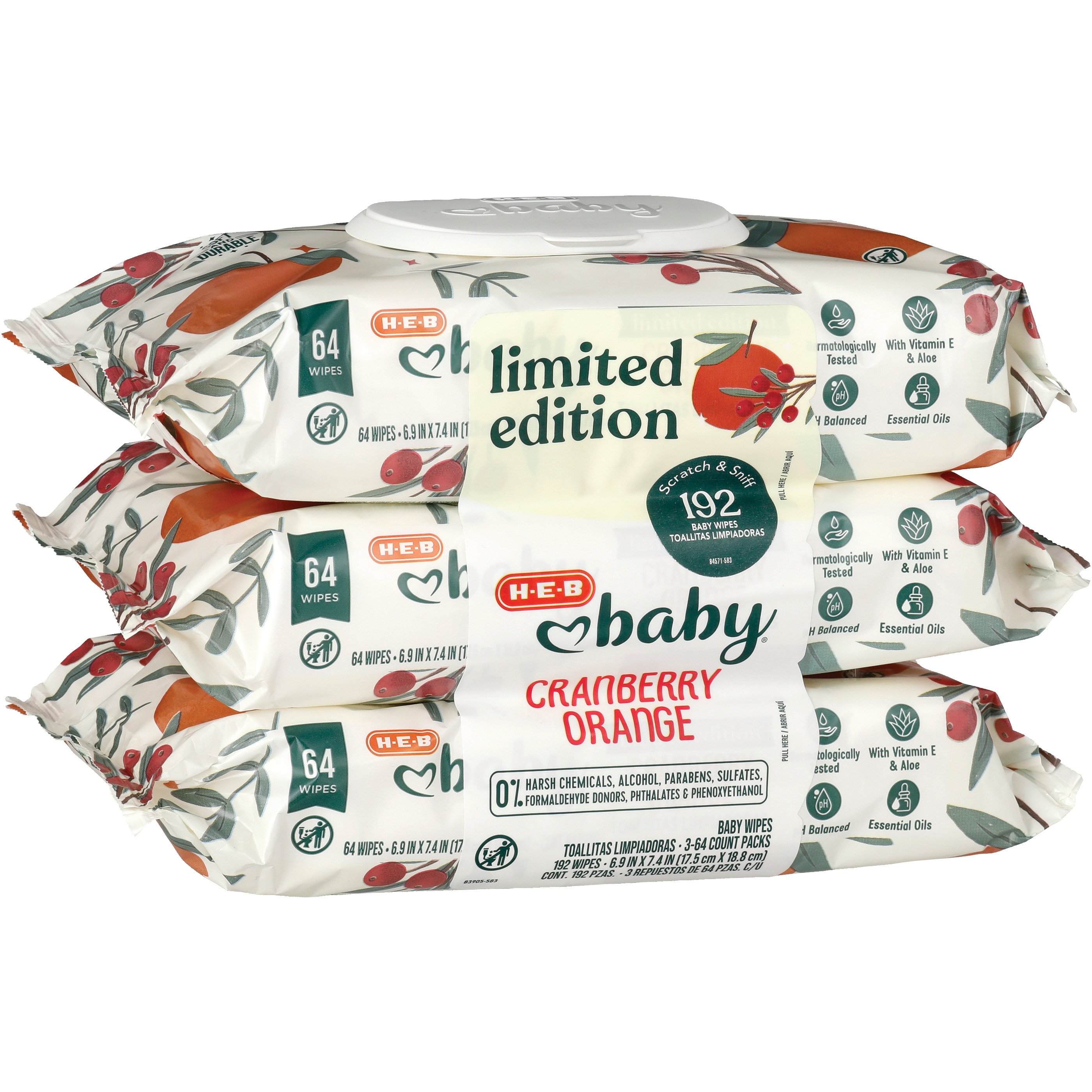 HEB Baby Cranberry Orange Wipes, 3 Pk Shop Baby Wipes at HEB