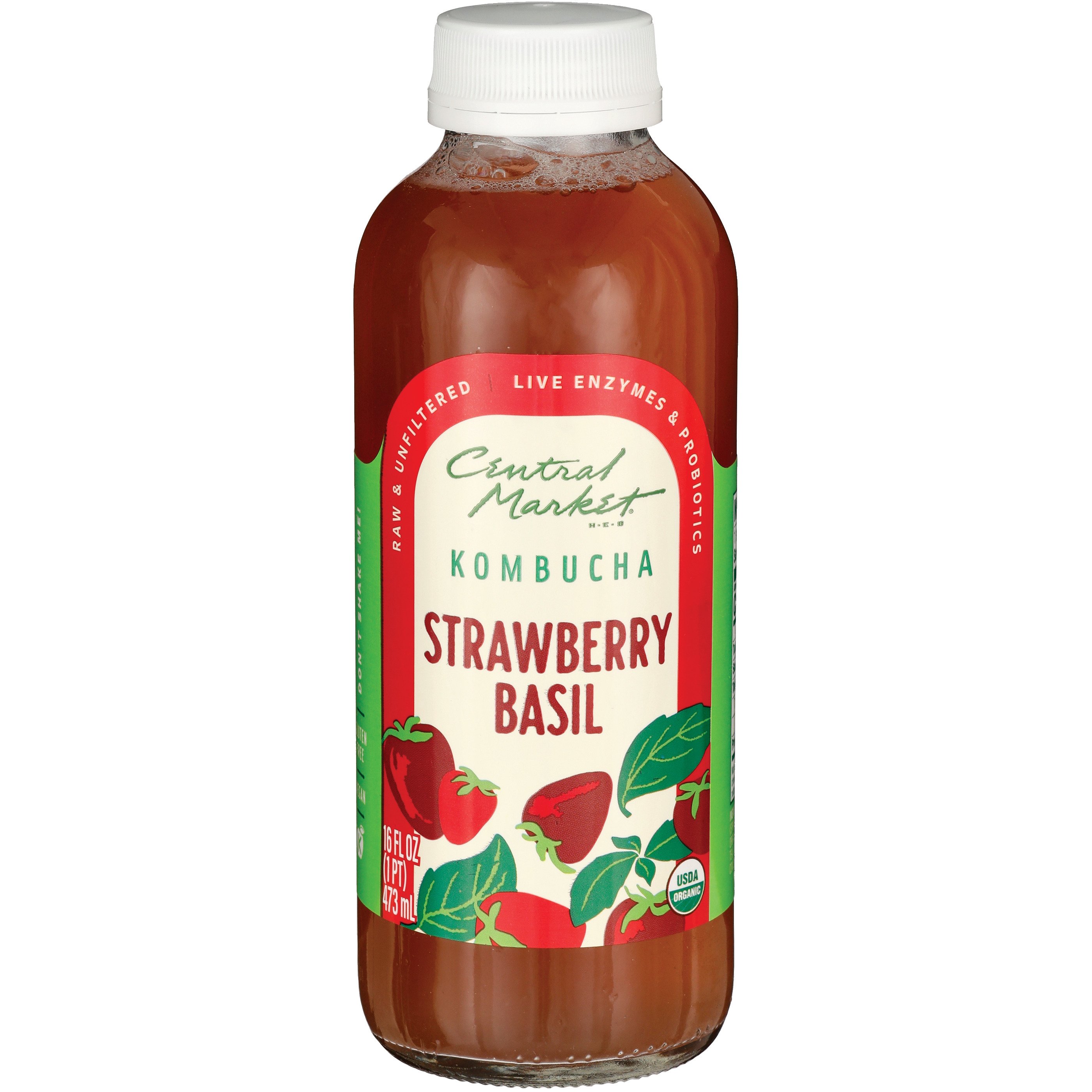 Central Market Organic Kombucha - Strawberry Basil, 16 oz
