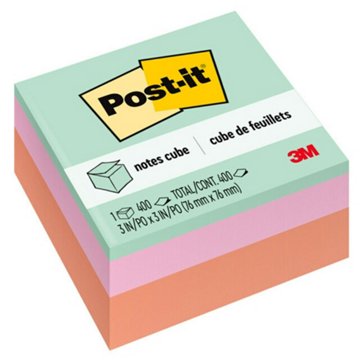 Post-it Super Sticky Notes Cube - Pastel Colors, 400 Ct, 3" x 3"