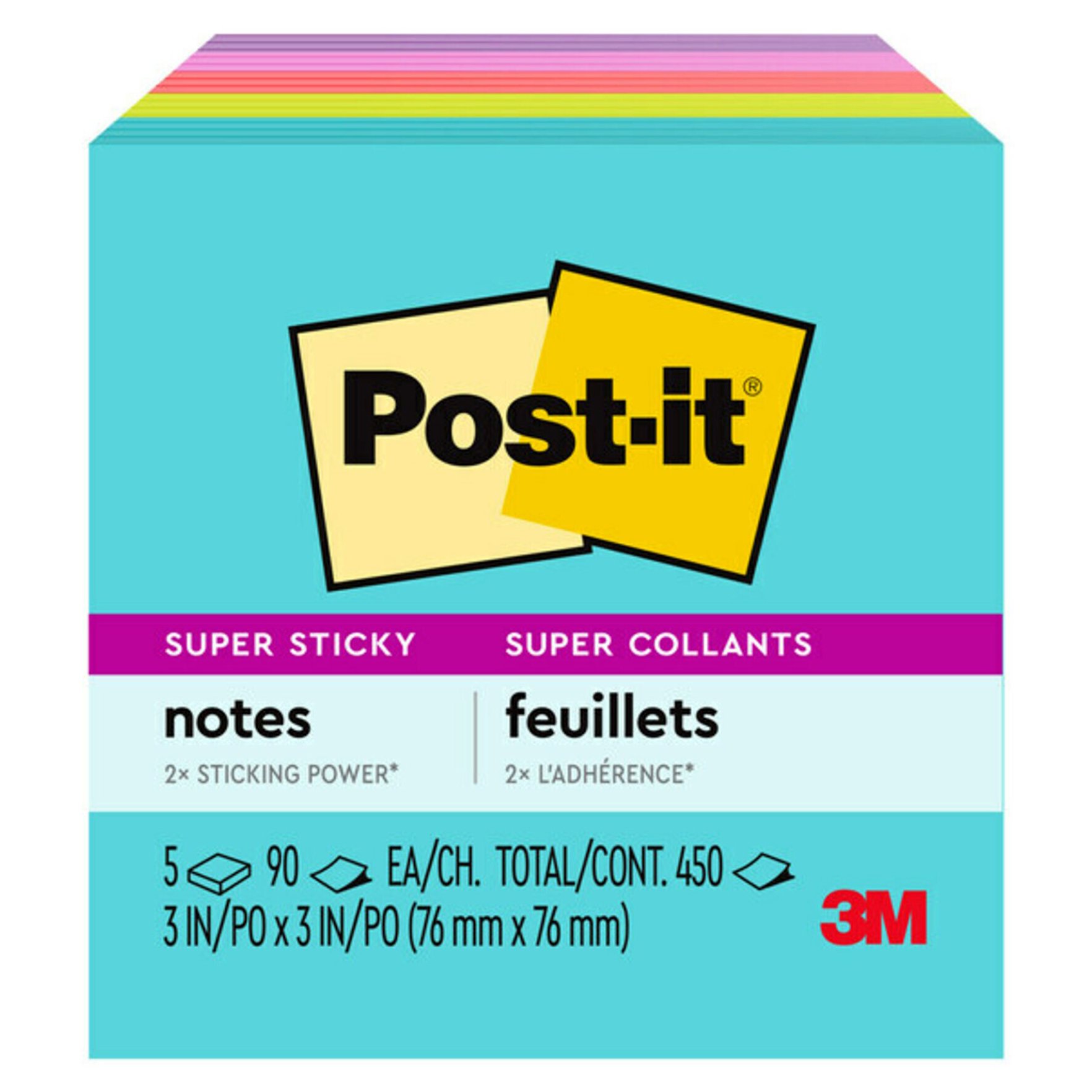 Post-it Super Sticky Notes Cube - Supernova Neon Collection, 450 Ct ...