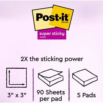 Post-it Super Sticky Notes Cube - Supernova Neon Collection, 450 Ct, 3" x 3"