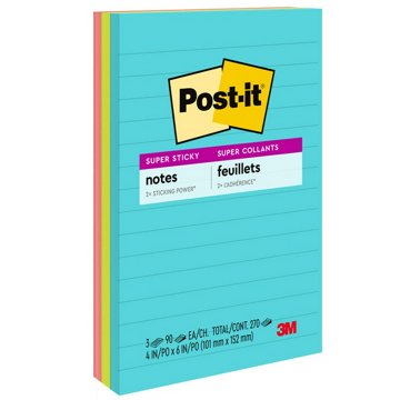Post-it Super Sticky Lined Notes - Supernova Neon Collection, 270 Ct, 4" x 6"