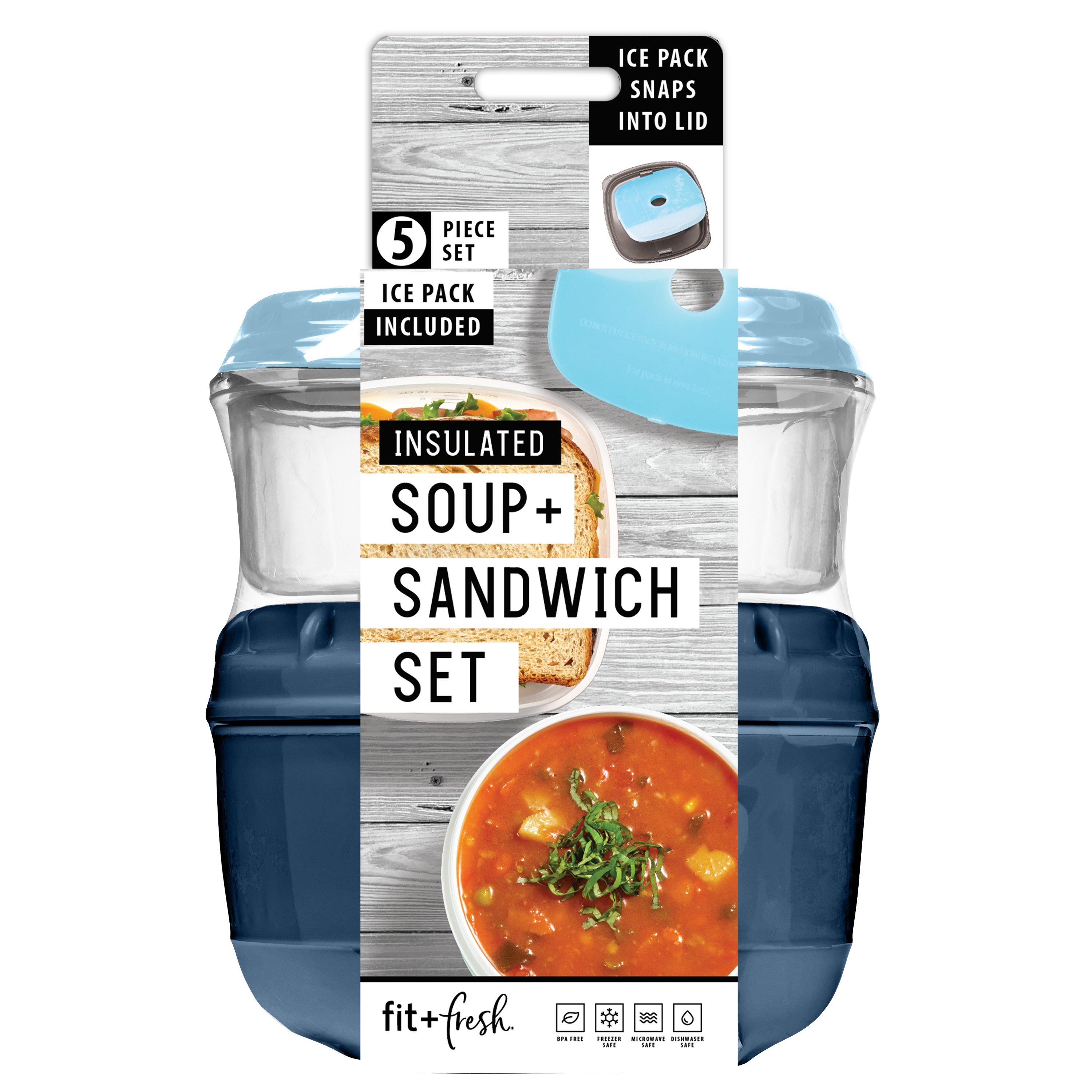 Fit + Fresh Insulated Soup + Sandwich Set Blue Shop Lunch Boxes at HEB