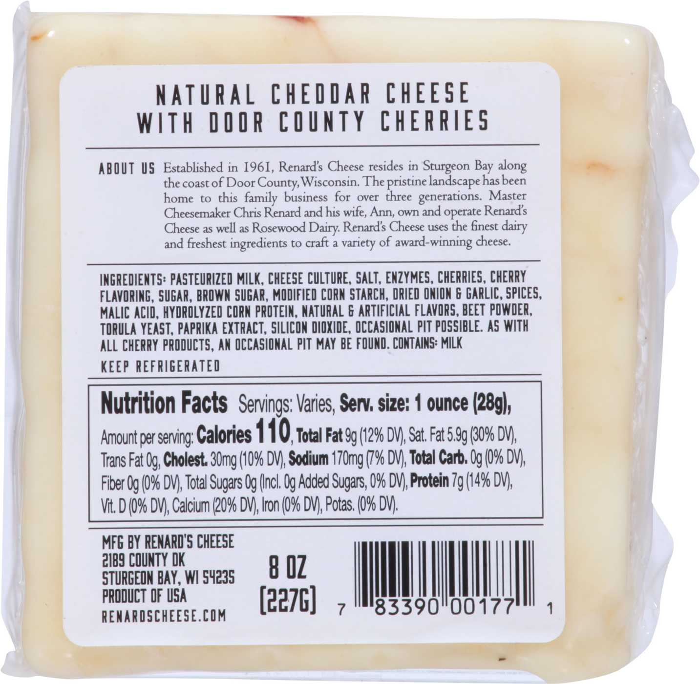Renard's Artisan Cheese Natural Cheddar Cheese with Door County Cherries; image 2 of 3