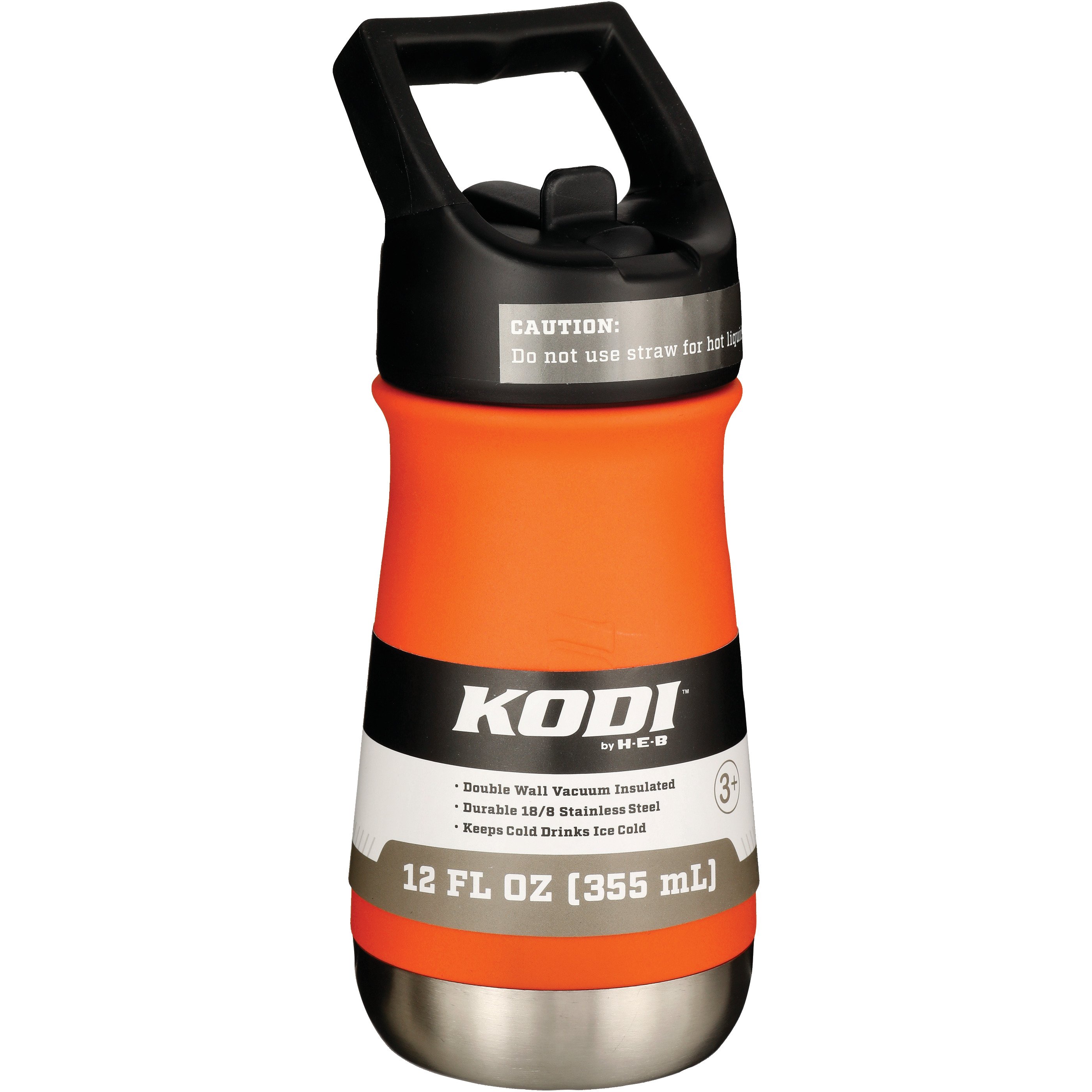 KODI by HEB Stainless Steel Kids Water Bottle with Straw Lid Orange
