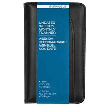 Merangue Undated Weekly/Monthly Planner - Black, 3" x 6"