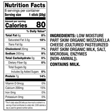 Horizon Organic Low Moisture Part-Skim Mozzarella String Cheese Sticks, 8 ct