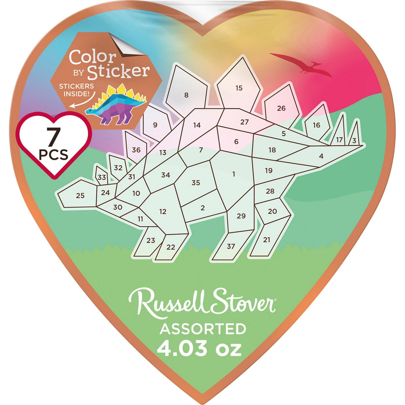 Russell Stover Color by Sticker Dino Assorted Chocolates Valentine's Heart Gift Box, 7 pc; image 1 of 7