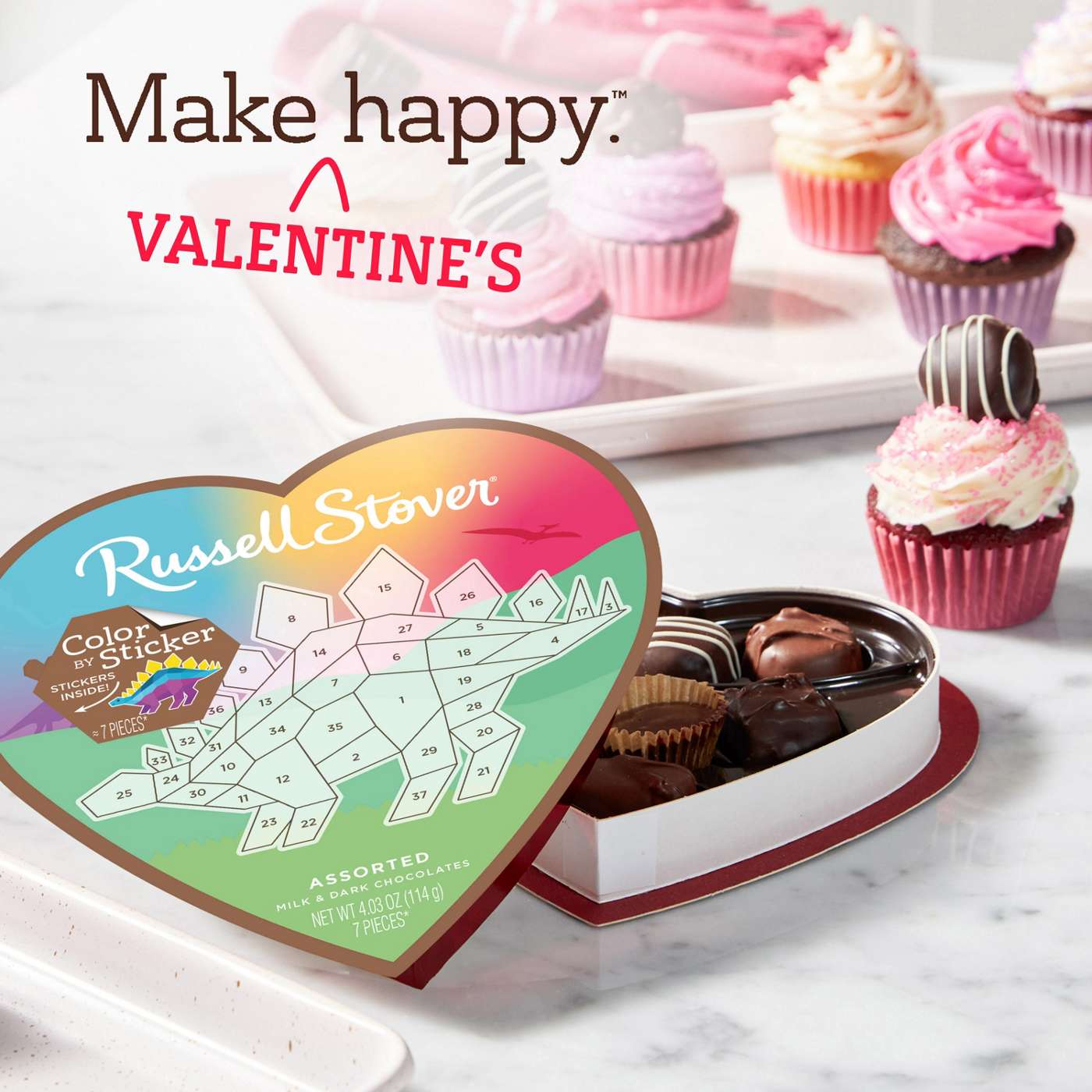 Russell Stover Color by Sticker Dino Assorted Chocolates Valentine's Heart Gift Box, 7 pc; image 4 of 7