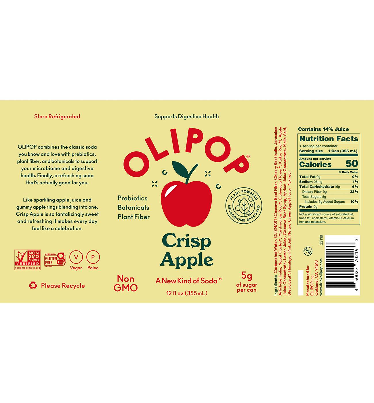 Olipop Crisp Apple Soda; image 2 of 2