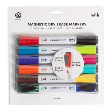 U Brands Double-Ended Magnetic Dry Erase Markers - Assorted Ink, 6 pk