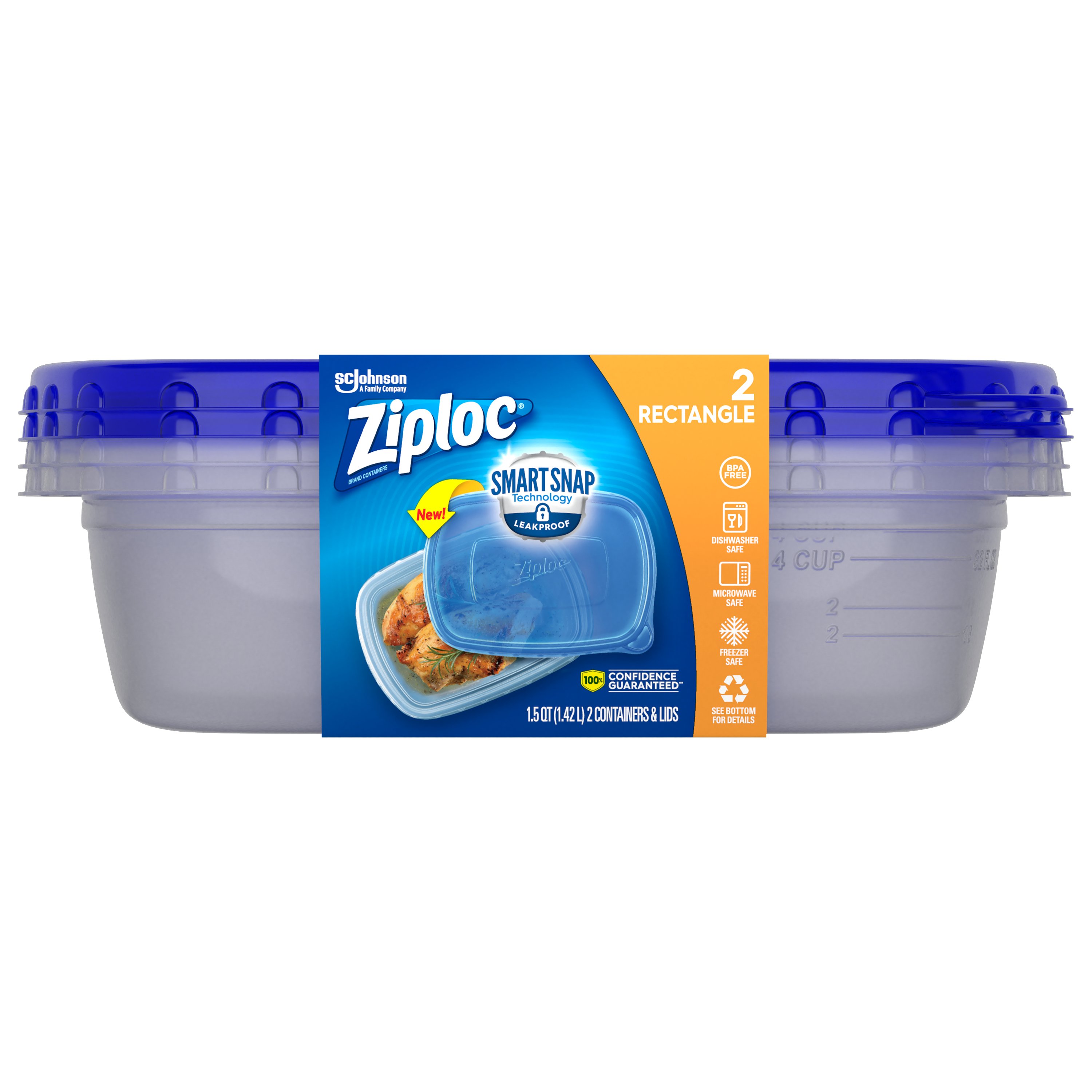 Ziploc 2 SmartSnap Rectangle Containers Shop Food Storage at HEB