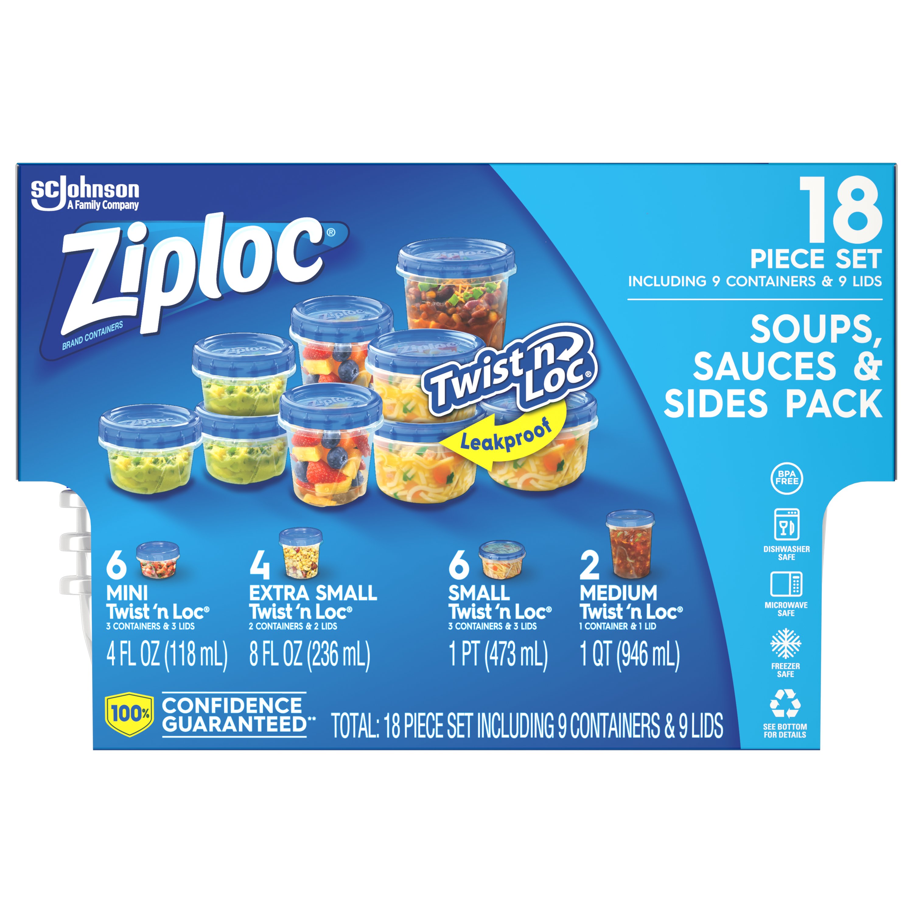 Ziploc Twist N Loc Containers, Small 3 Containers and 3 Lids (Pack of 2)