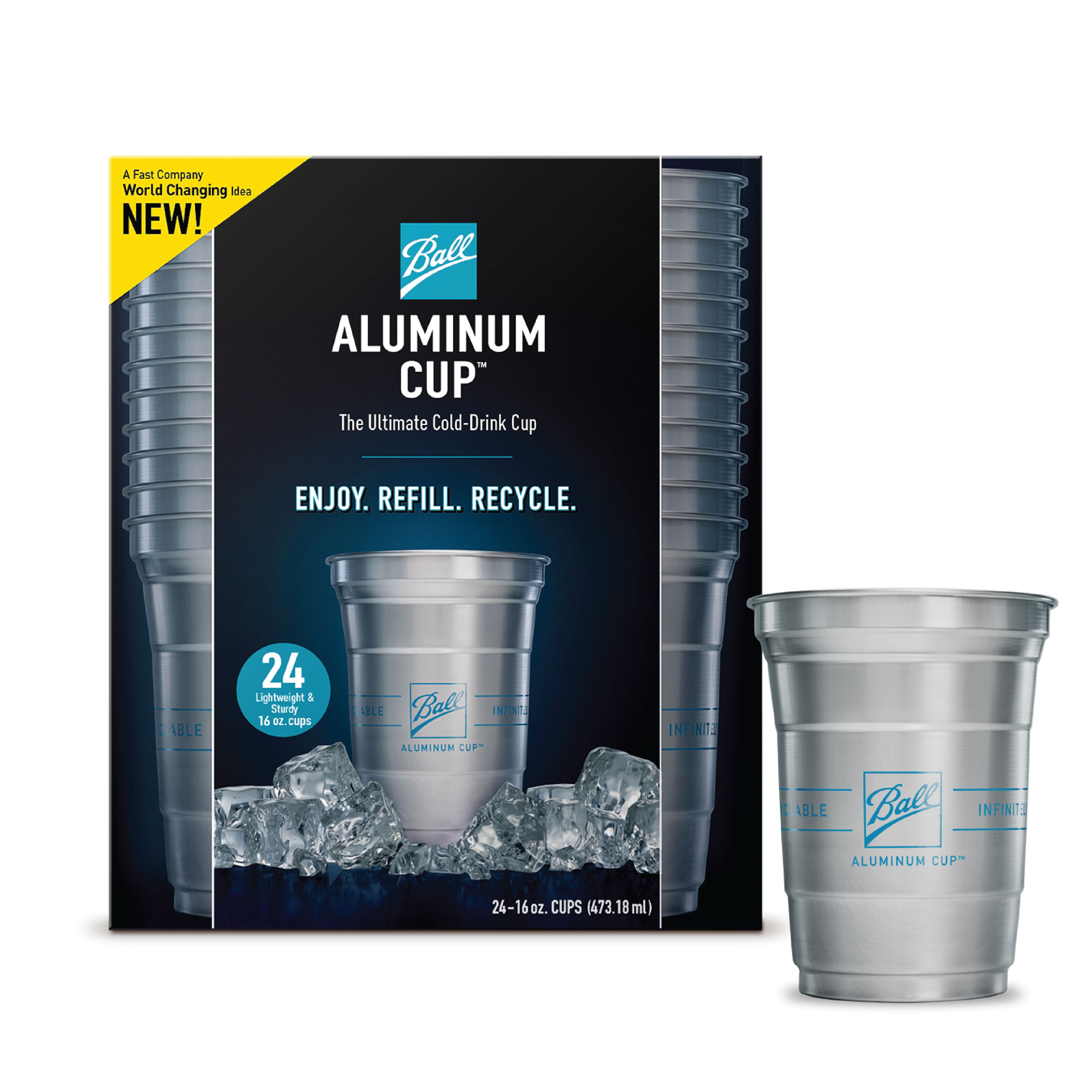 Ball Aluminum Recyclable Reusable Drink Cups, 16 Oz, Cups 24 Count