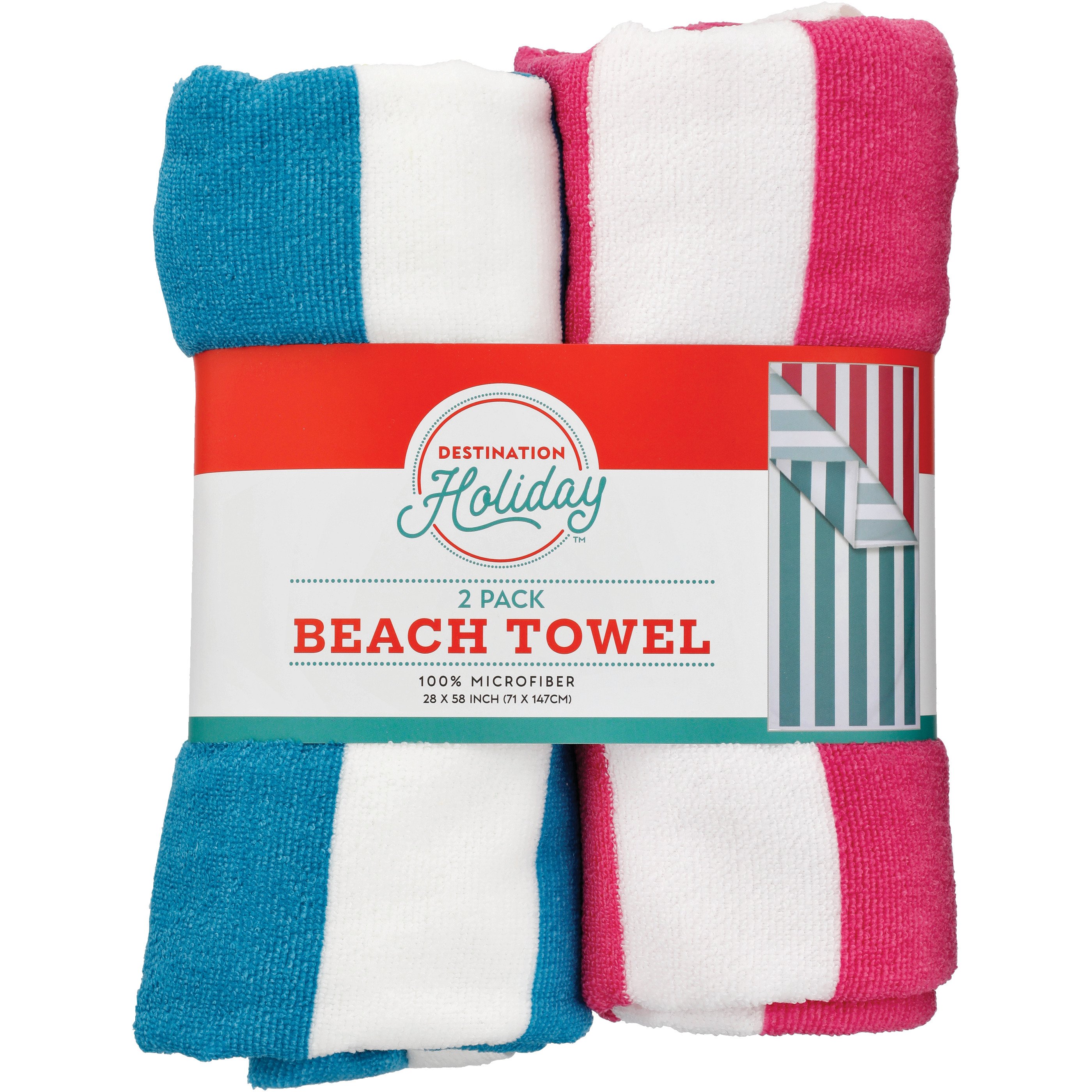 Destination Holiday Stripes Summer Beach Towels Pink/Blue, 2 pk