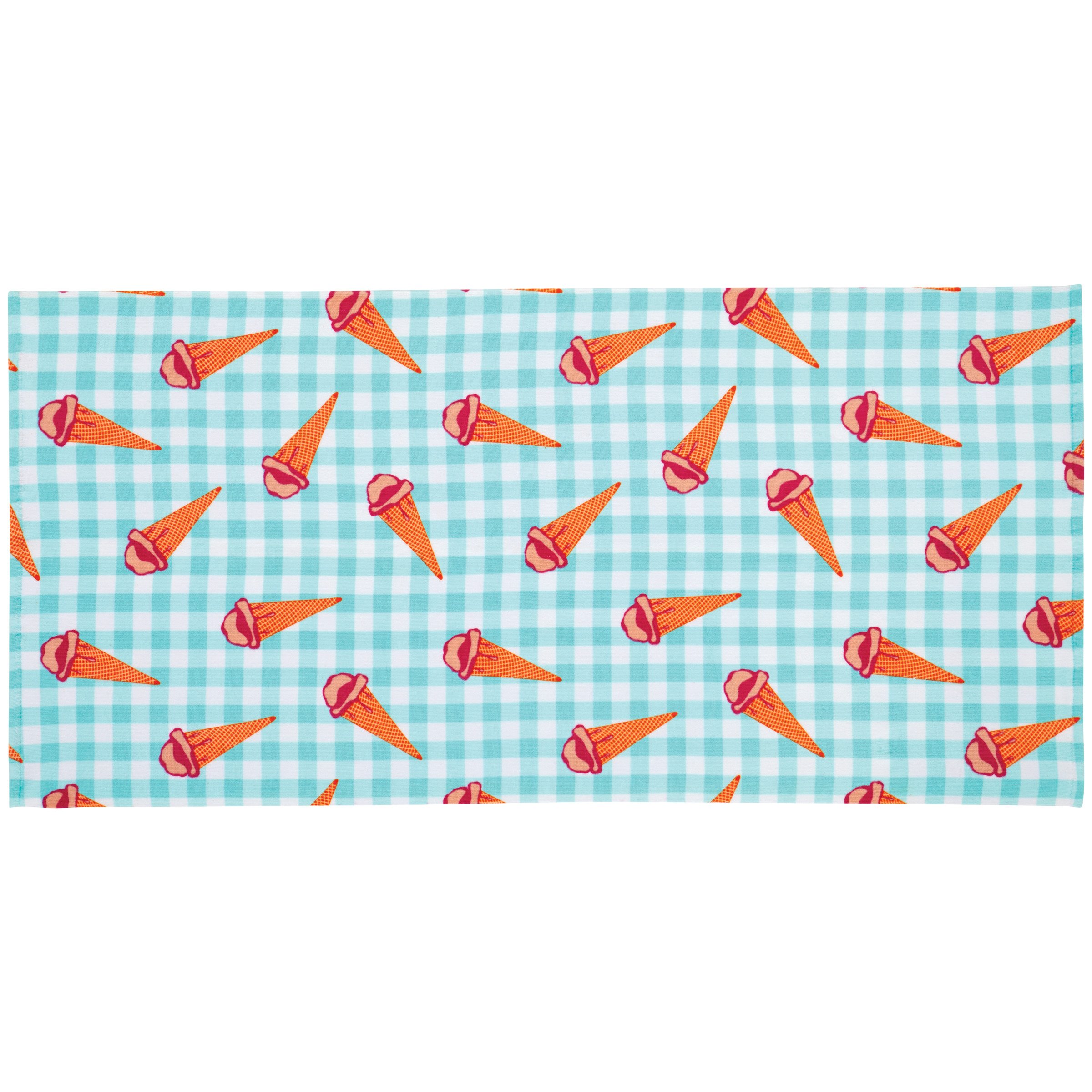 Destination Holiday Ice Cream Cones Gingham Summer Beach Towel Shop