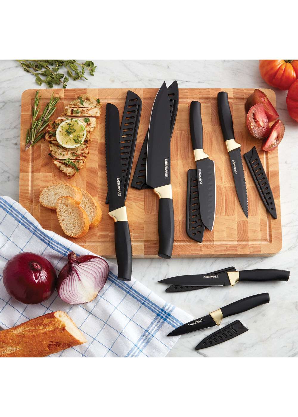 Farberware Stainless Steel Chef Knife Set, 3 Piece, Black