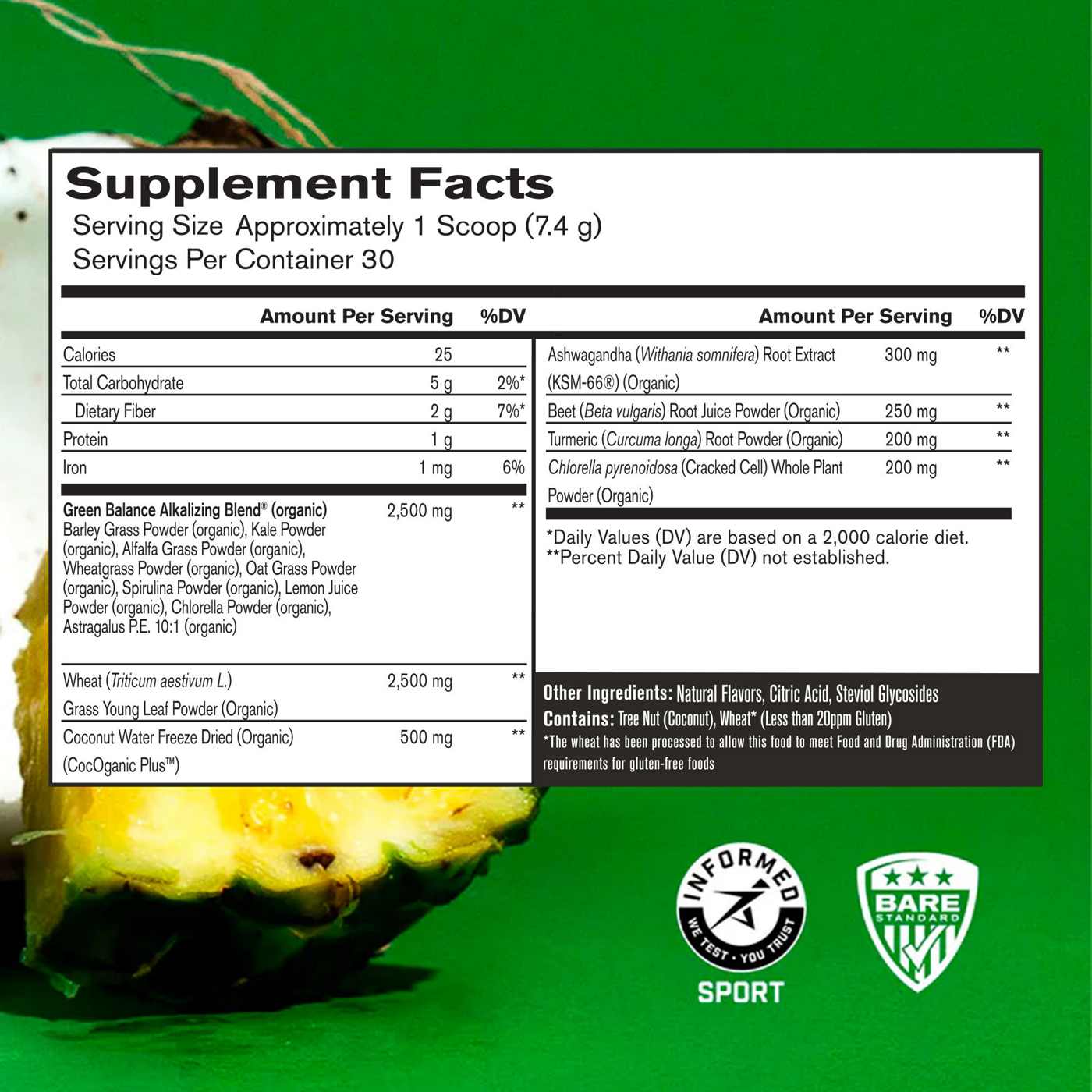 Bare Performance Nutrition Strong Greens Superfood Greens Powder - Pineapple Coconut; image 2 of 2