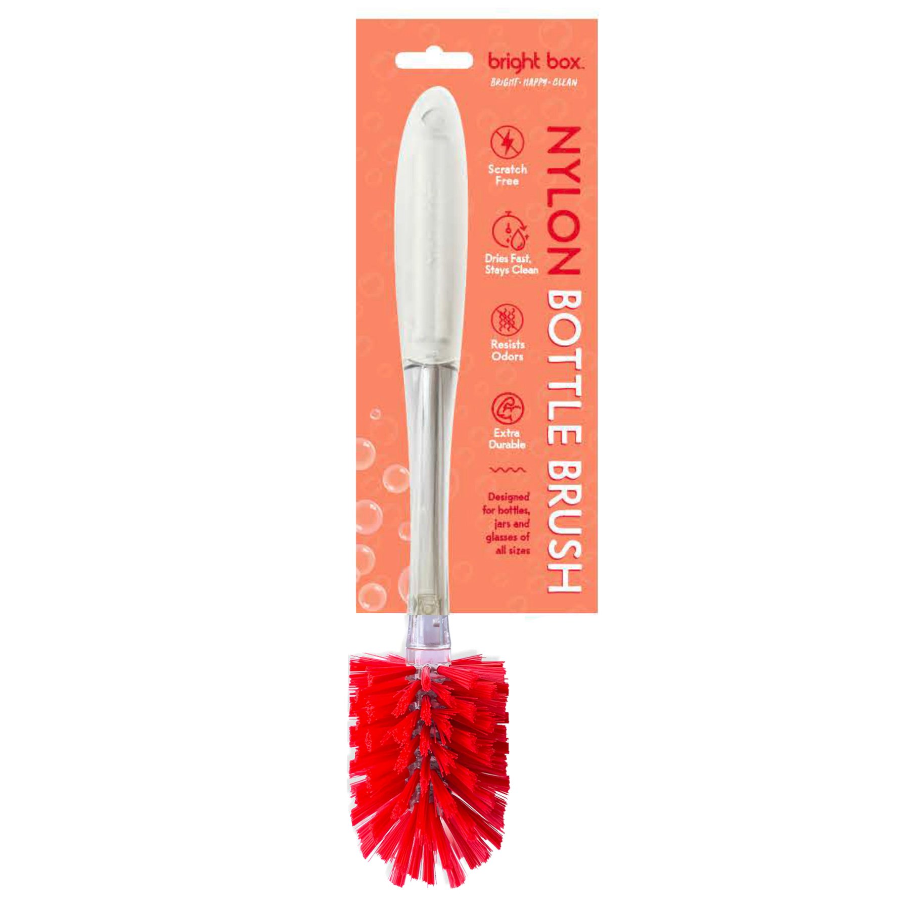 Bright Box Kitchen Nylon Bottle Brush Scratch Free Rinses Clean Ergonomic  Handle, 1ct Red