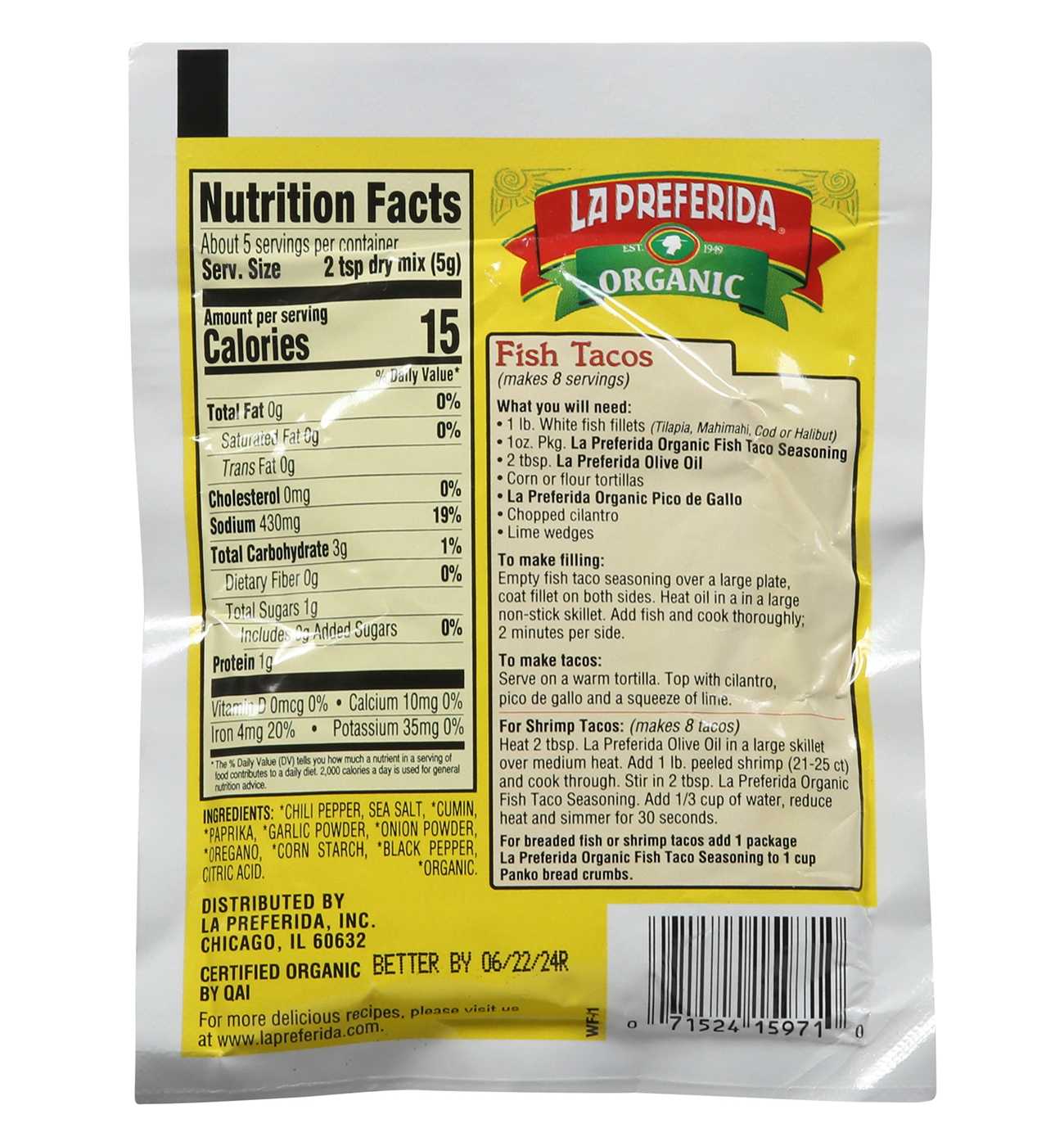 La Preferida Organic Fish Taco Seasoning - Shop Spice mixes at H-E-B