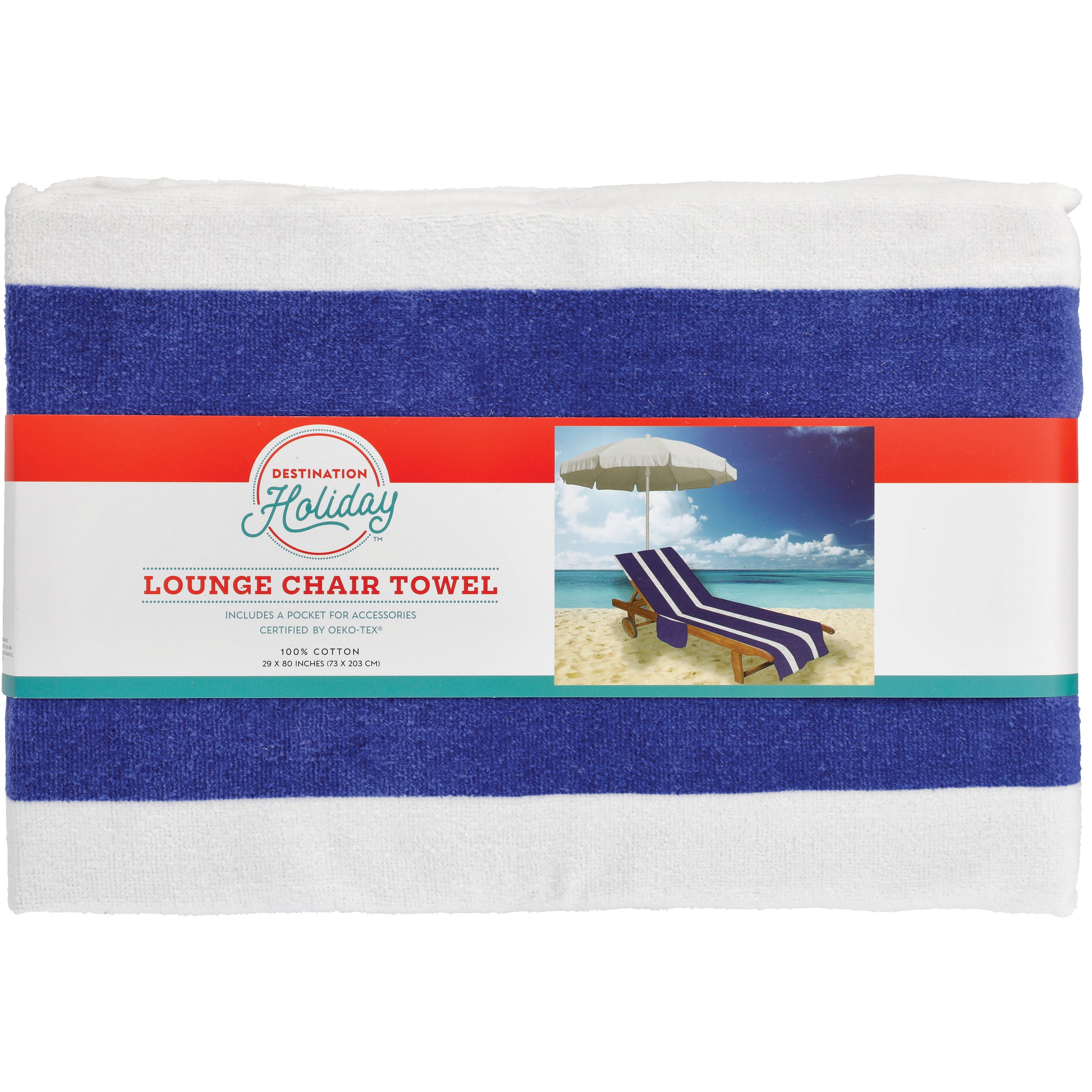 Destination Holiday Stripe Lounge Chair Size Summer Beach Towel Blue