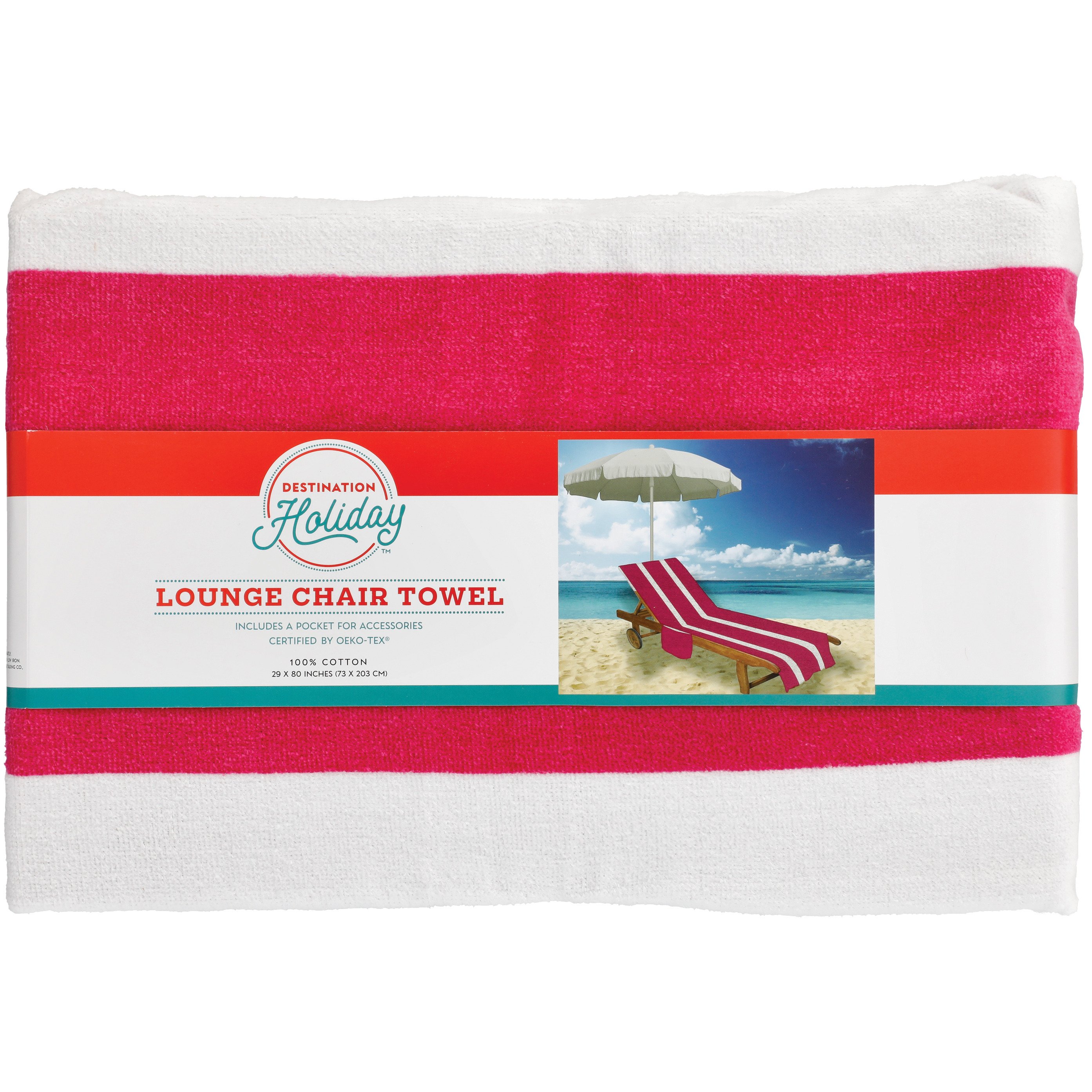 Destination Holiday Stripes Lounge Chair Size Summer Beach Towel Pink