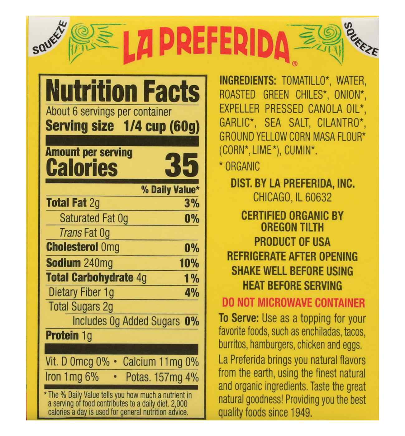 La Preferida Organic Mild Green Enchilada Sauce - Shop Cooking sauces ...