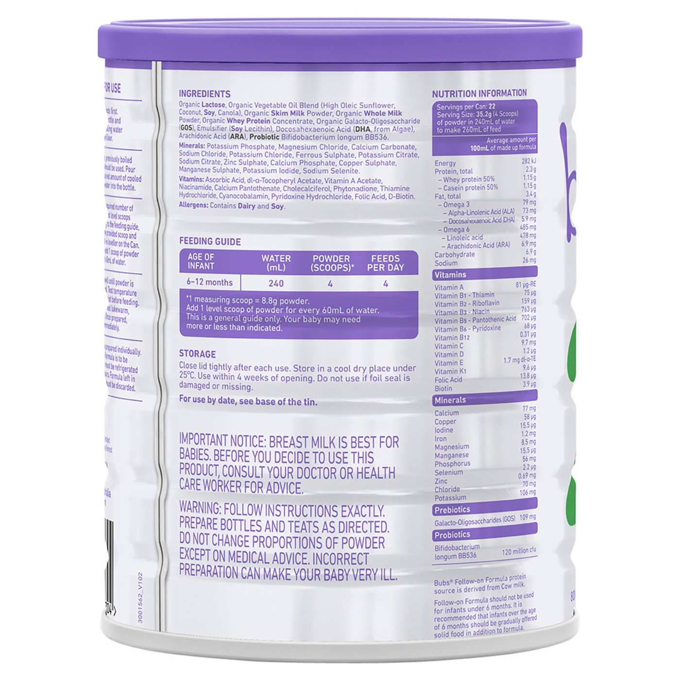 Bubs Organic Grass Fed Infant Formula - Stage 2; image 2 of 3