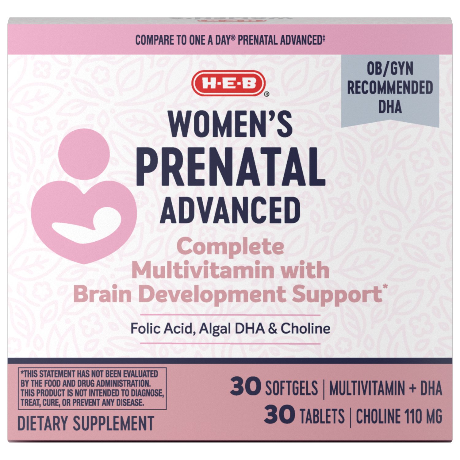 H-E-B Women's Prenatal 2-Step Combo Vitamin Pack, 60 ct