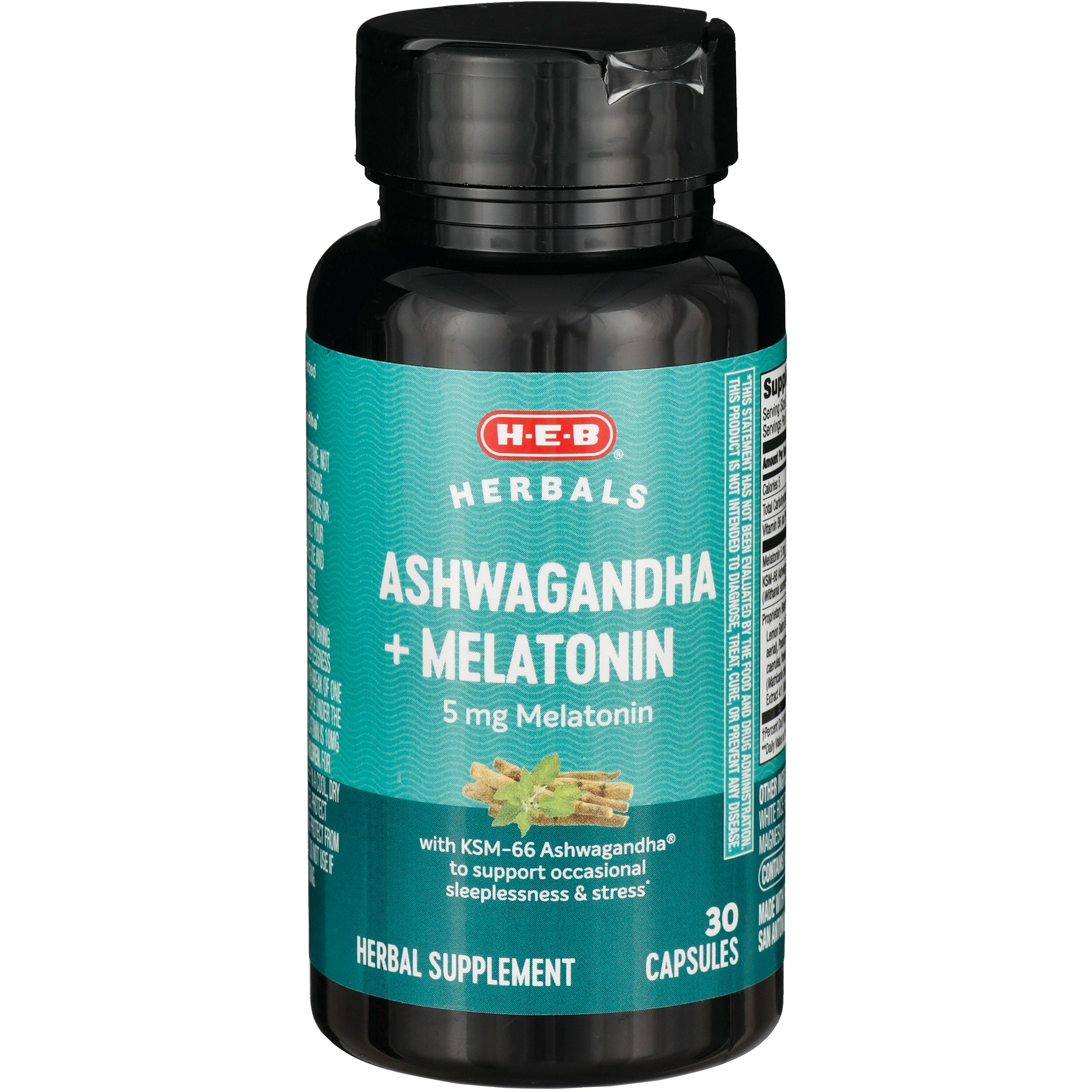 HEB Herbals Ashwagandha + 5 mg Melatonin Capsules Shop Herbs & homeopathy at HEB