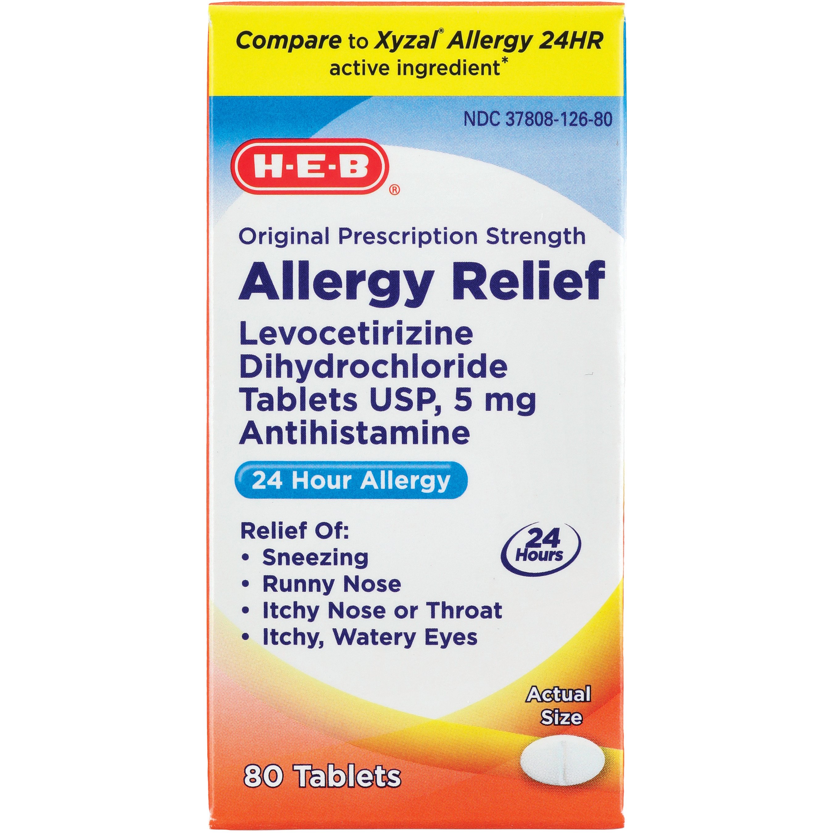 H-E-B Allergy Relief Levocetirizine Dihydrochloride 24 Hour Tablets - 5 ...