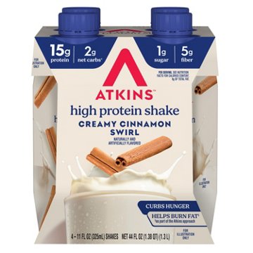 Atkins 15g Protein Shakes 4 pk Bottles - Creamy Cinnamon Swirl