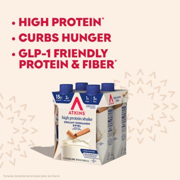 Atkins 15g Protein Shakes 4 pk Bottles - Creamy Cinnamon Swirl