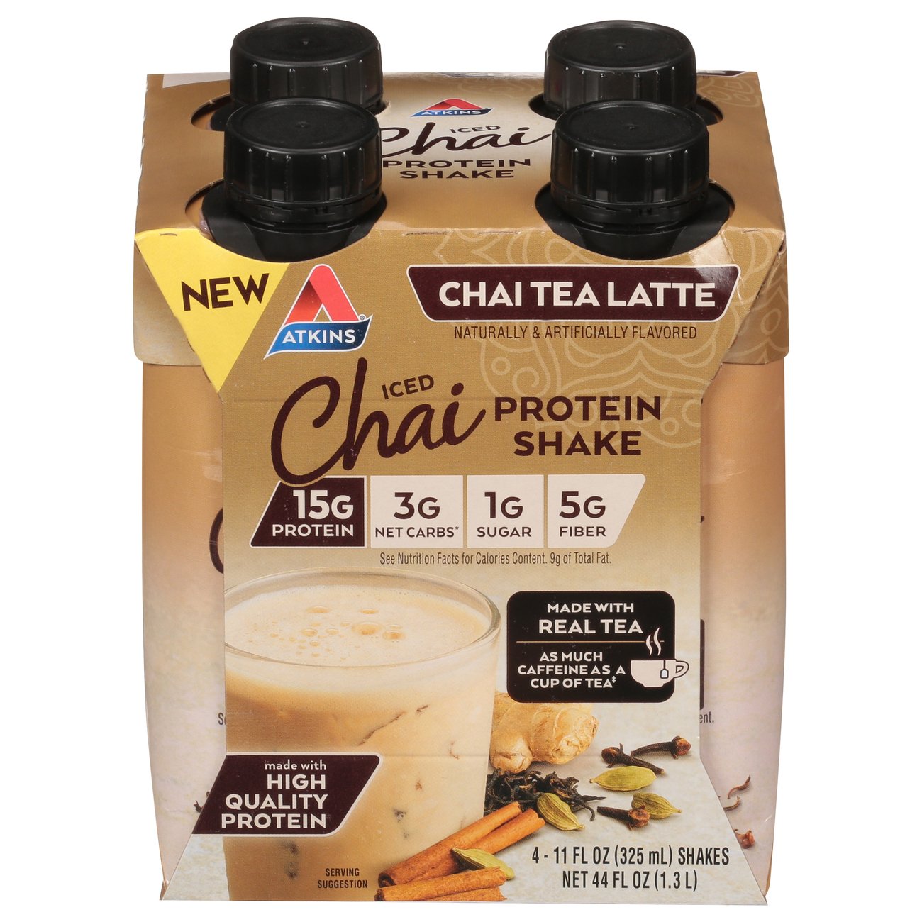 Atkins Iced Chai 15g Protein Shakes 4 pk Bottles - Chai Tea Latte, 11 oz