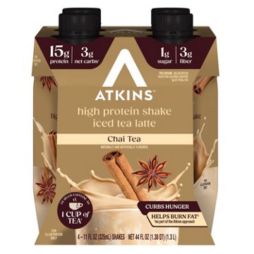 Atkins Iced Chai 15g Protein Shakes 4 pk Bottles - Chai Tea Latte